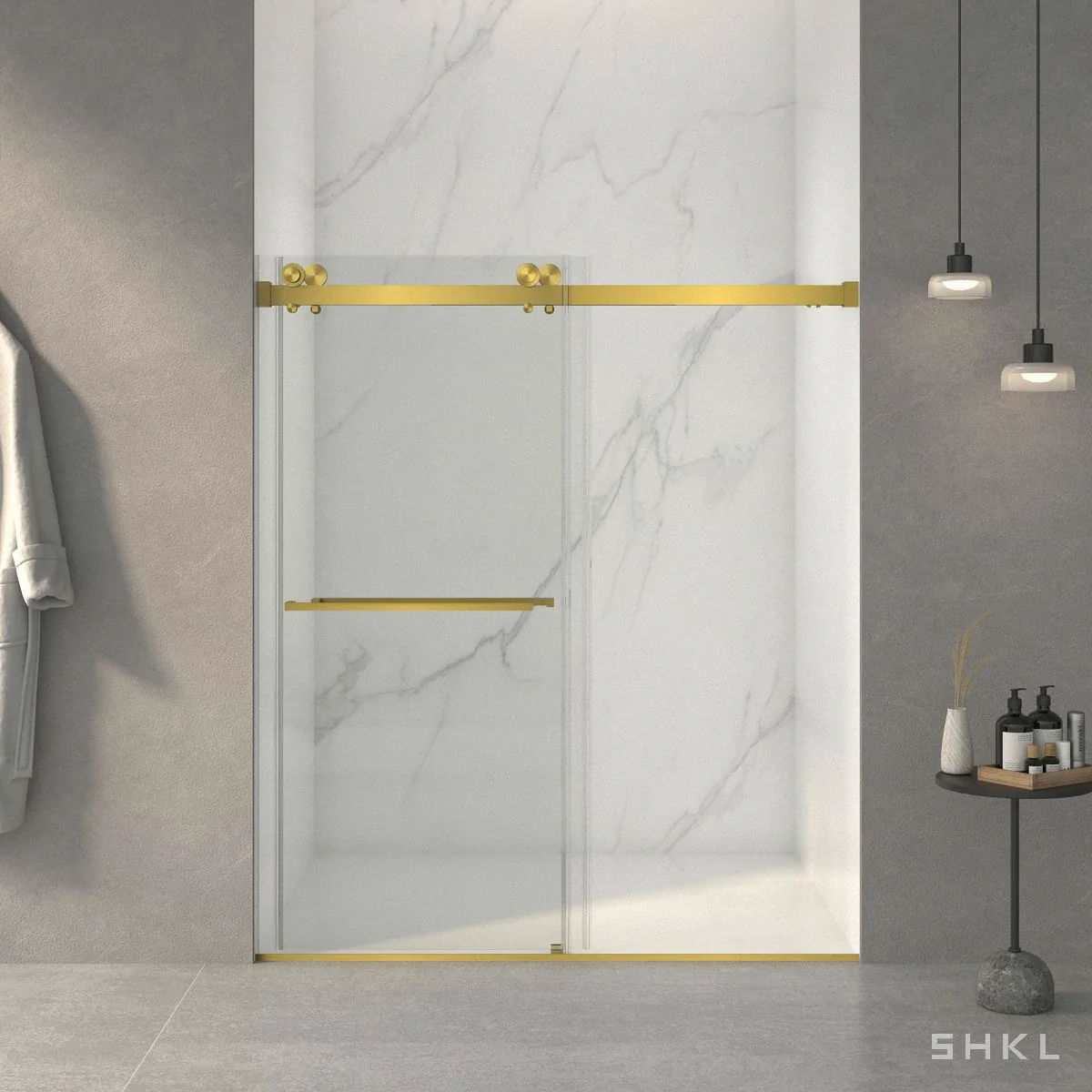 Brushed Gold Frameless Double Sliding Shower Door, 8mm Tempered Glass