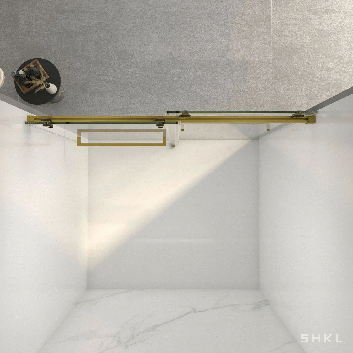 Brushed Gold Frameless Double Sliding Shower Door, 8mm Tempered Glass