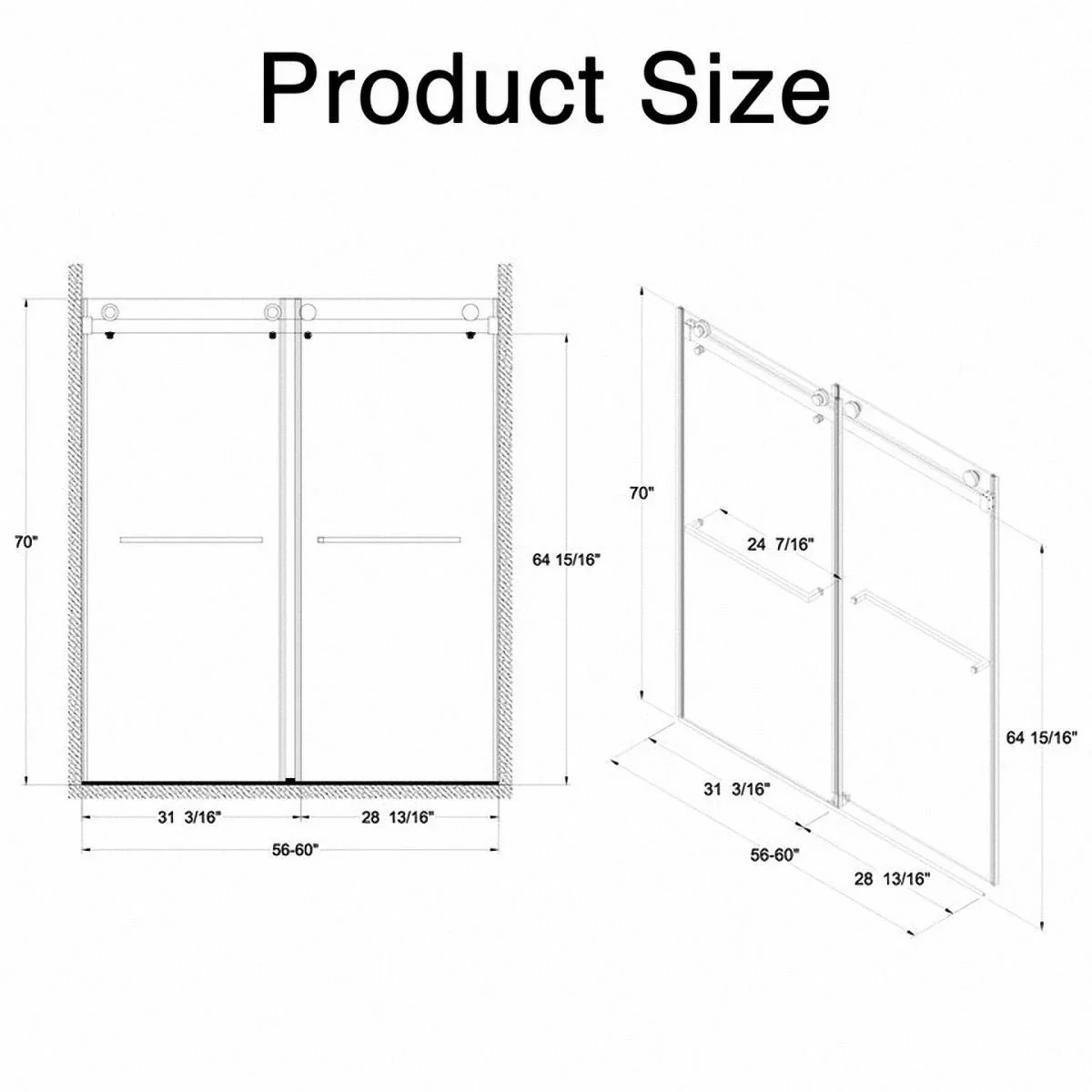 Brushed Gold Frameless Double Sliding Shower Door, 8mm Tempered Glass