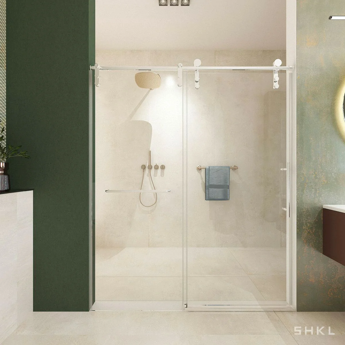 Brushed Nickel Frameless Sliding Shower Door, Premium 8mm Tempered Glass