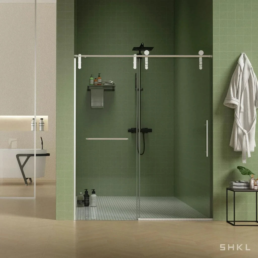 Brushed Nickel Frameless Sliding Shower Door, Premium 8mm Tempered Glass