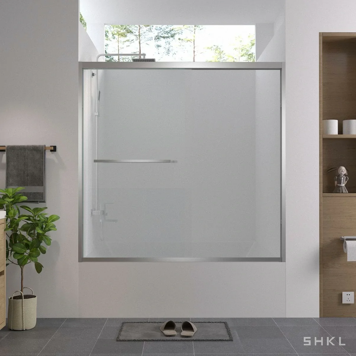 Chrome Aluminum Framed Double Sliding Shower Door, 6mm Tempered Glass