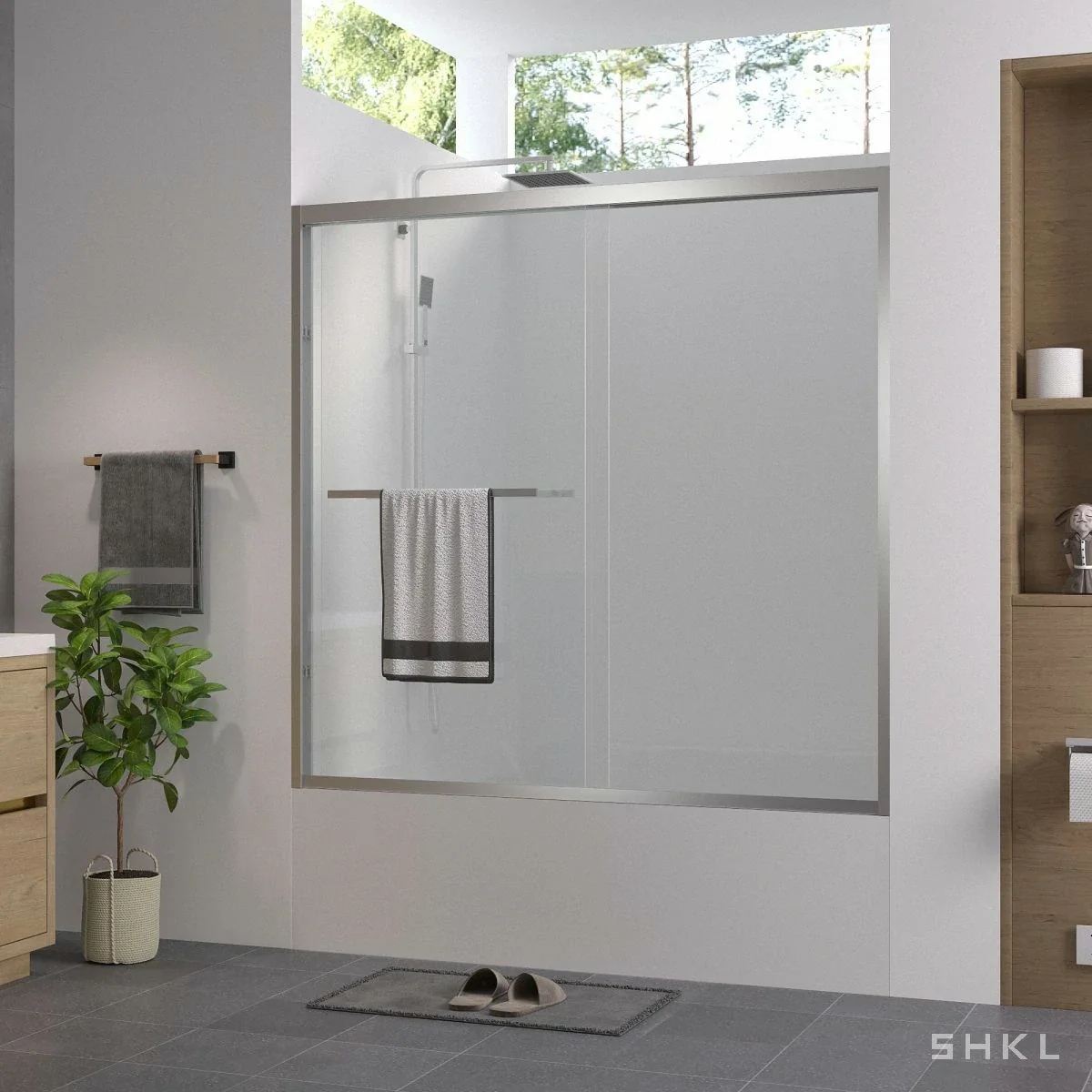 Chrome Aluminum Framed Double Sliding Shower Door, 6mm Tempered Glass