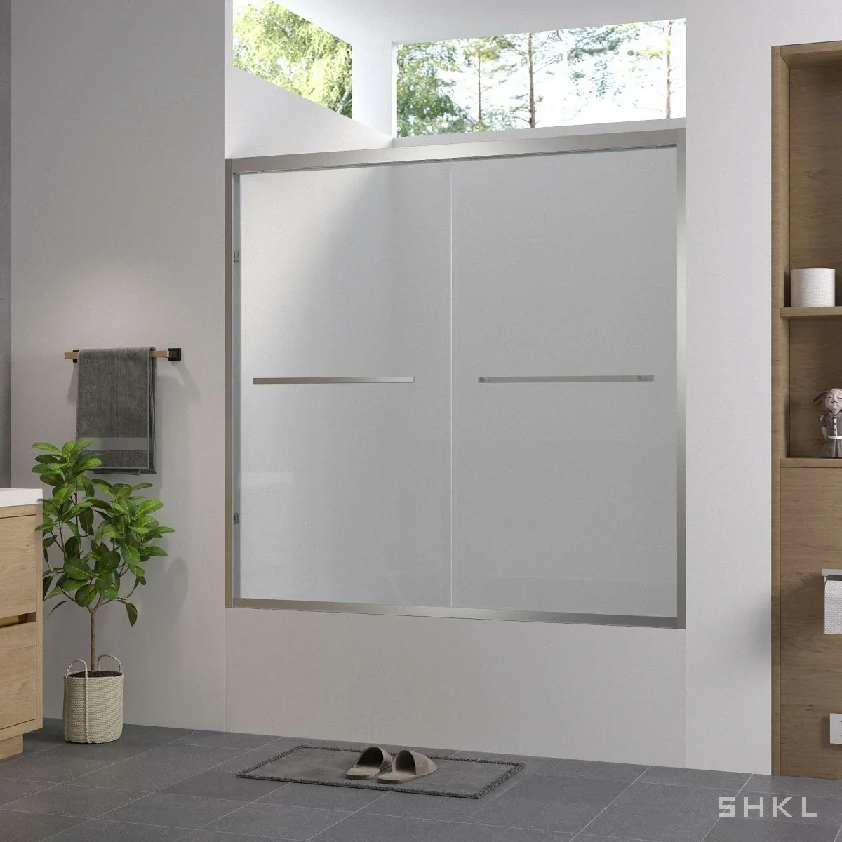 Chrome Aluminum Framed Double Sliding Shower Door, 6mm Tempered Glass