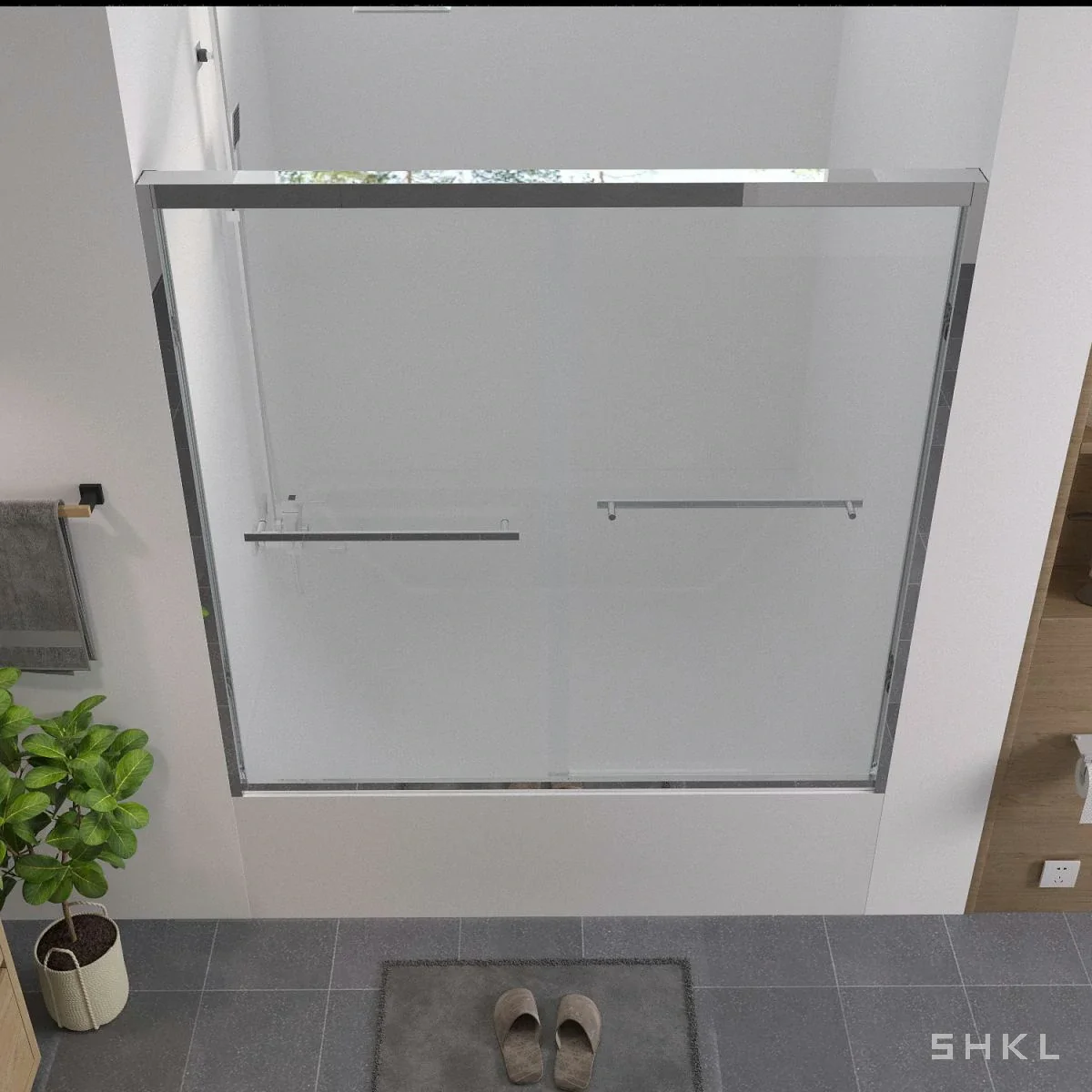 Chrome Aluminum Framed Double Sliding Shower Door, 6mm Tempered Glass