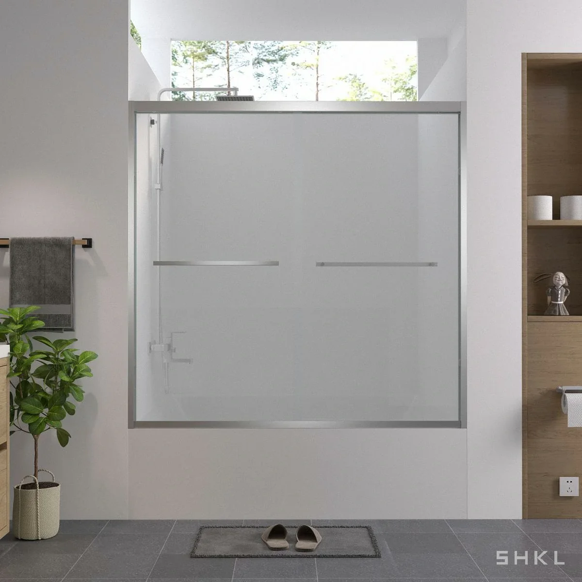 Chrome Aluminum Framed Double Sliding Shower Door, 6mm Tempered Glass