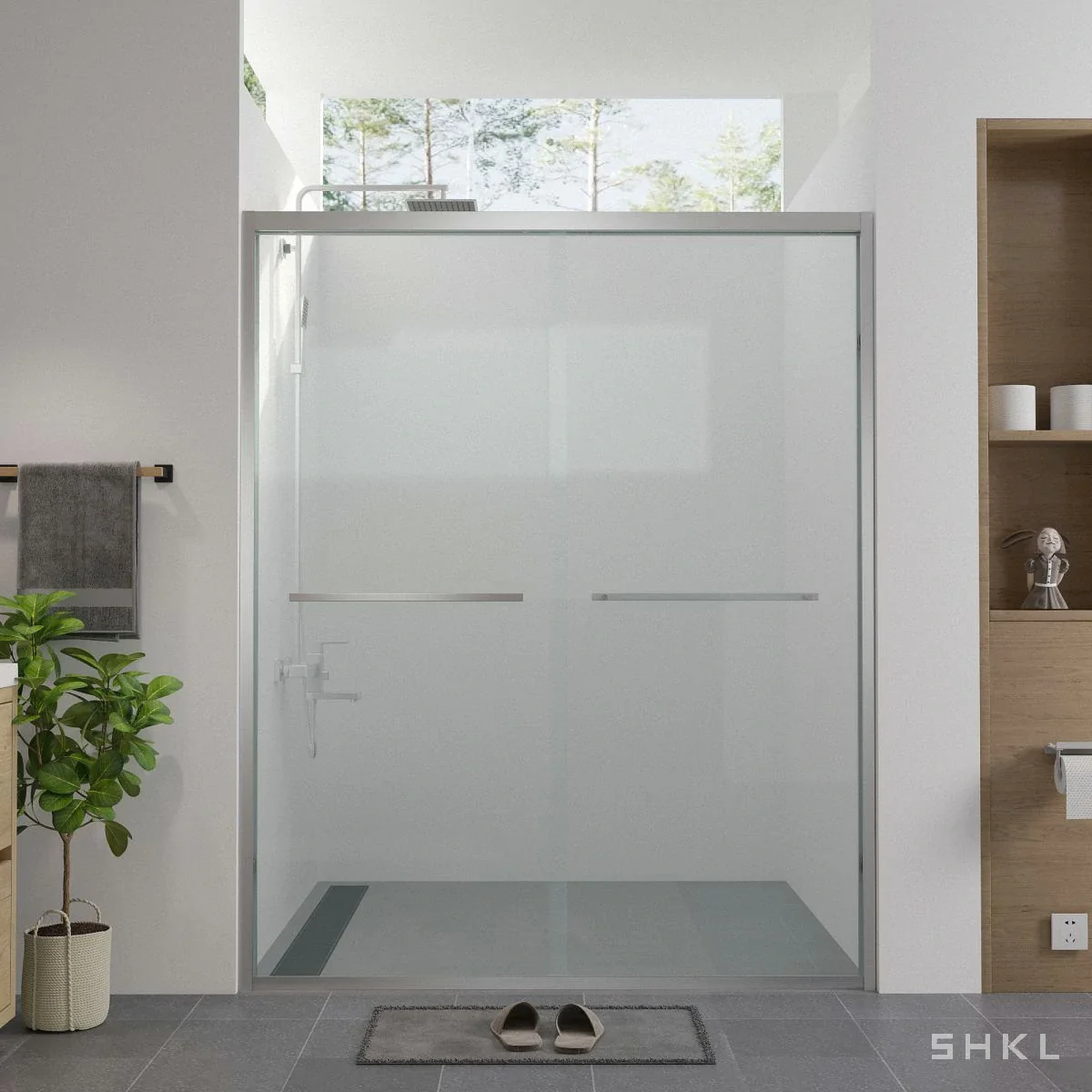 Chrome Aluminum Framed Double Sliding Shower Door, 6mm Tempered Glass