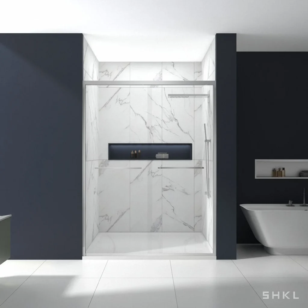 Chrome Aluminum Framed Double Sliding Shower Door, 8mm Tempered Glass