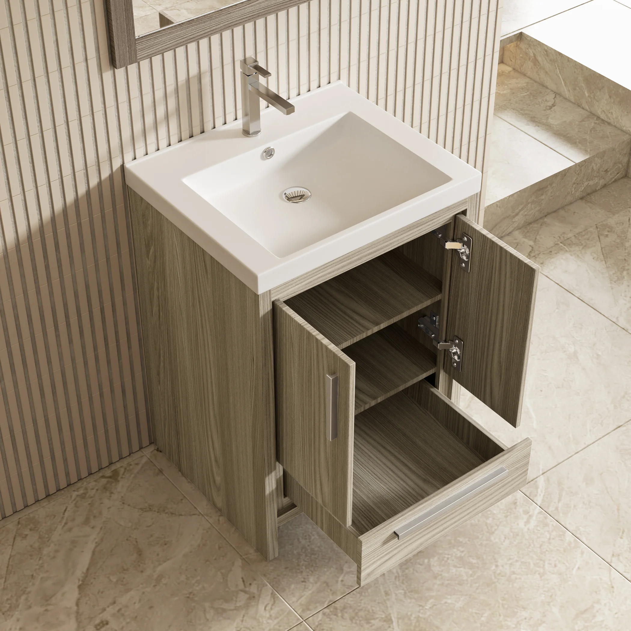 Compact Freestanding Vanity with Storage