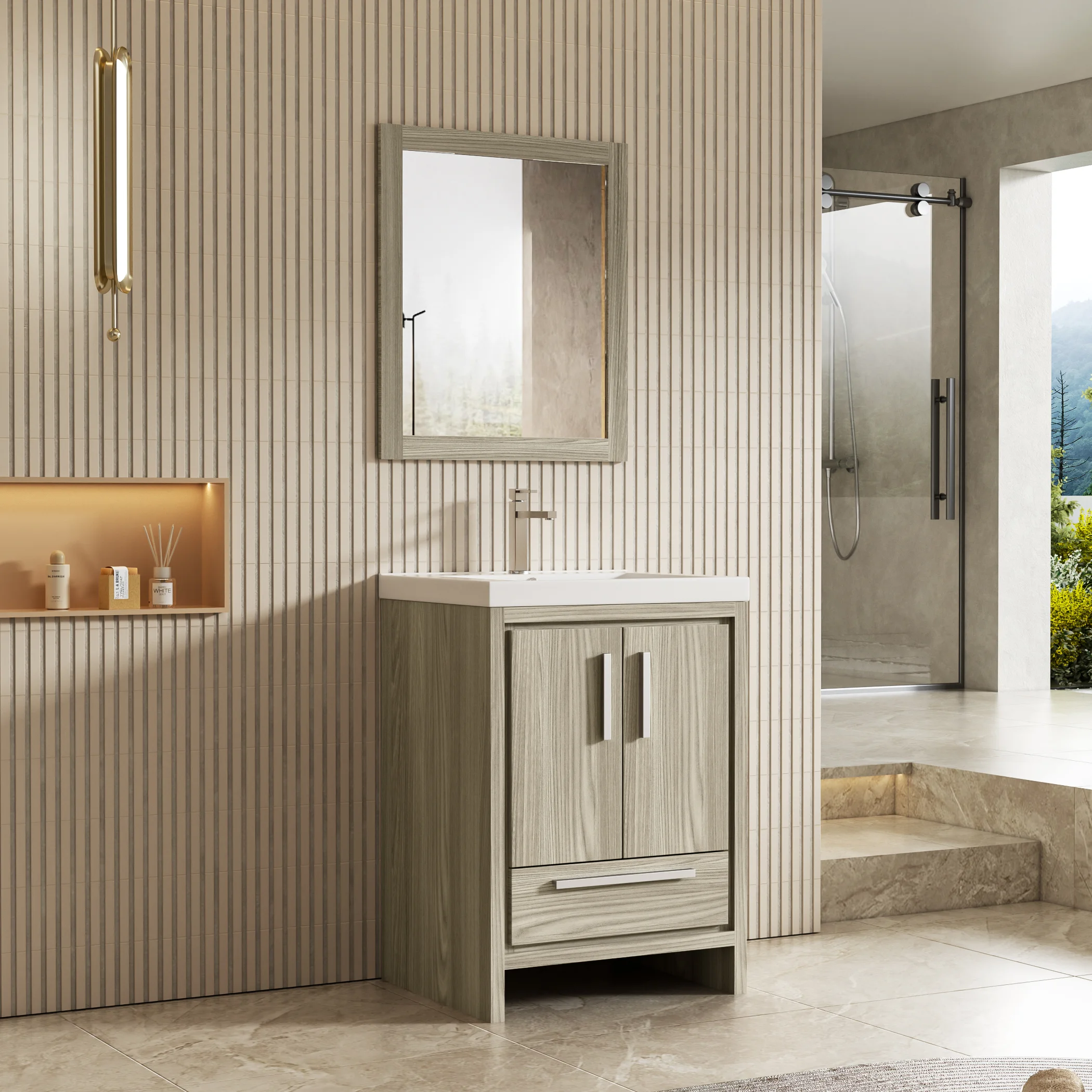Compact Freestanding Vanity with Storage