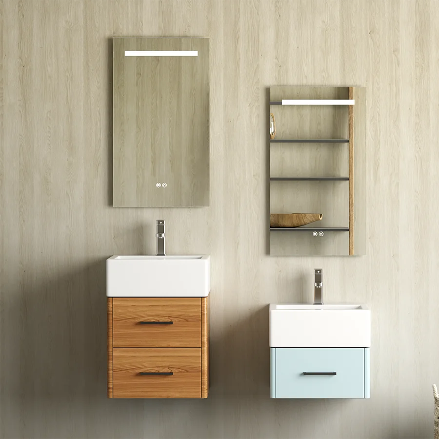 Wood And Blue Wall Mounted Bathroom Vanity in BV-C45005 Layout