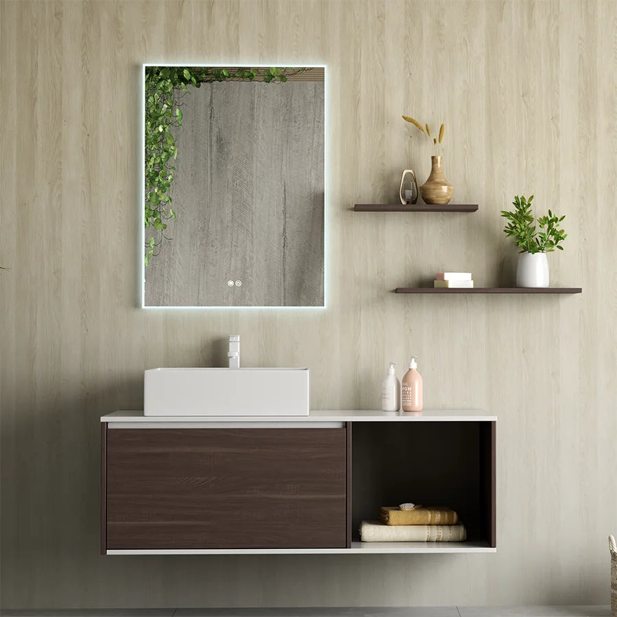 Brown Wall Mounted Bathroom Vanity in BV-C45003 Layout
