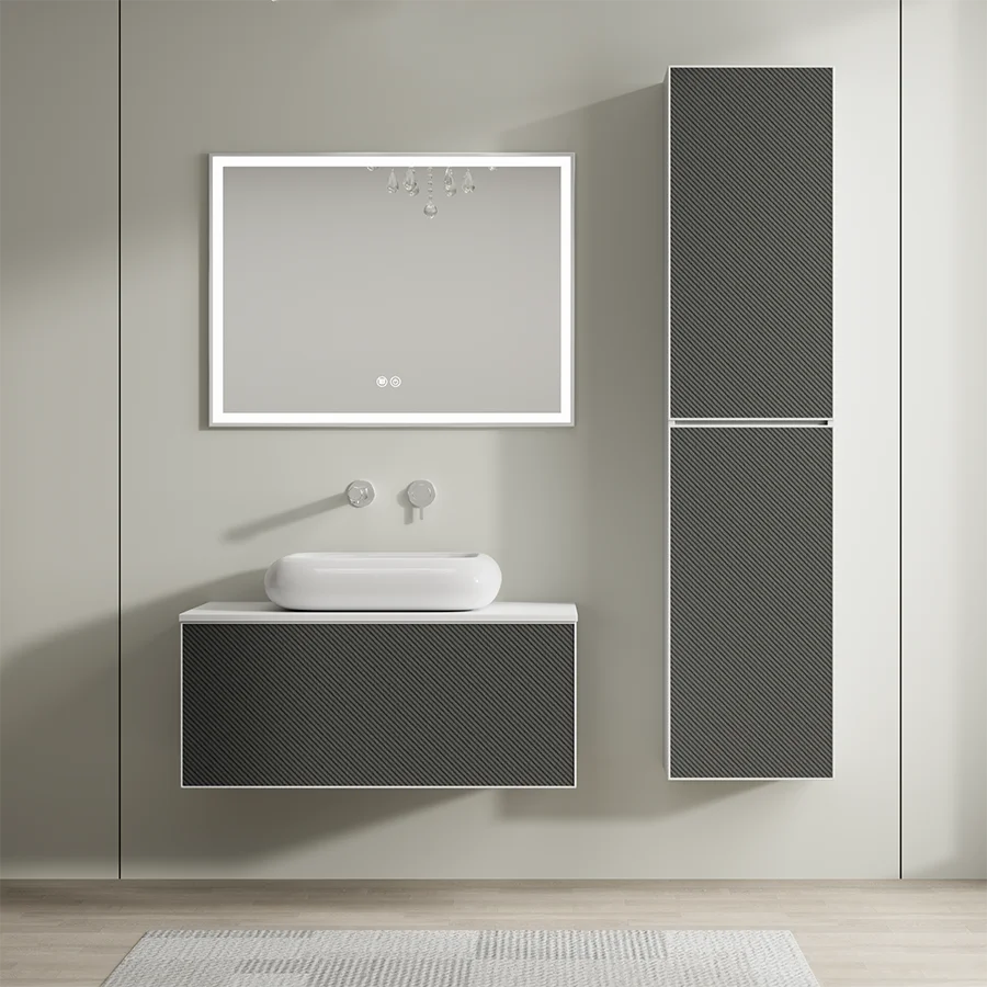 Grey Wall Mounted Bathroom Vanity in BV-C53902 Layout