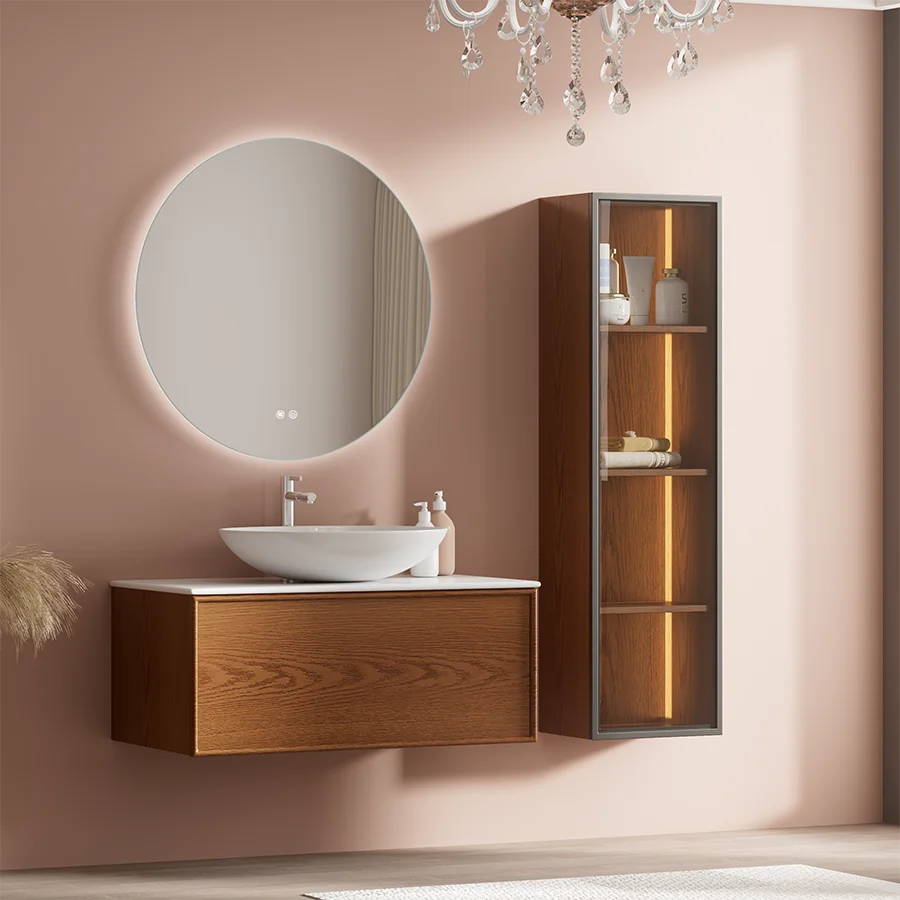 Wood Brown Wall Mounted Bathroom Vanity in BV-C53901 Layout