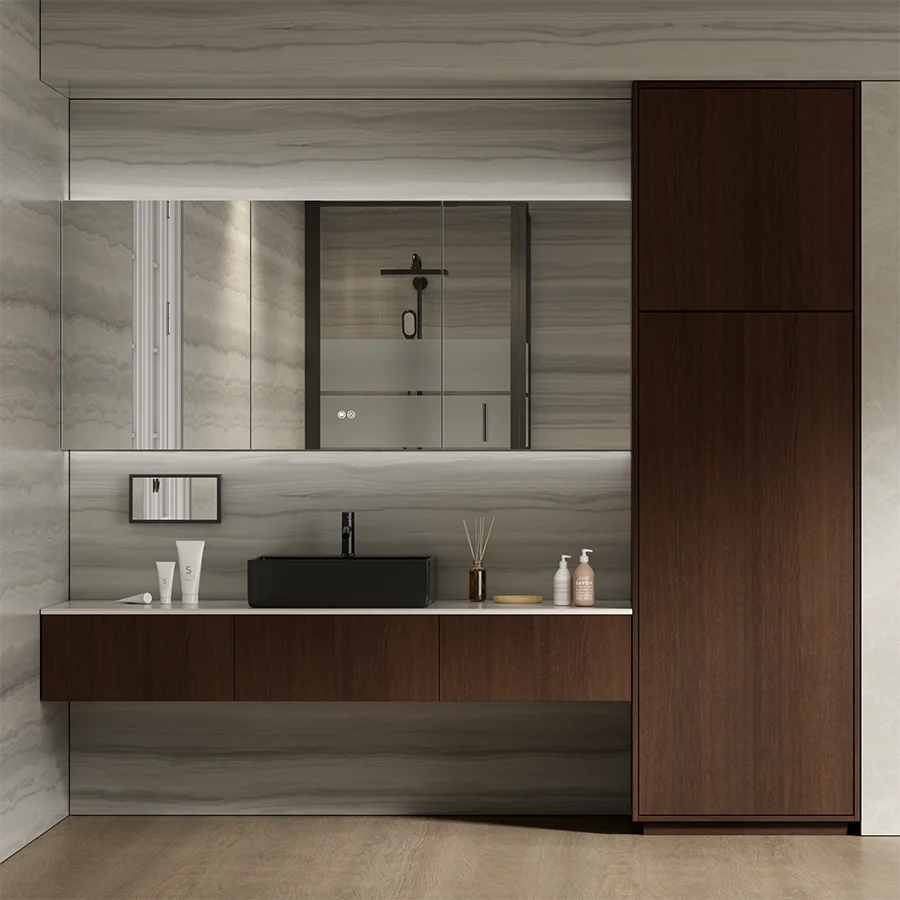 Brown Wall Mounted Bathroom Vanity in BV-C53807 Layout