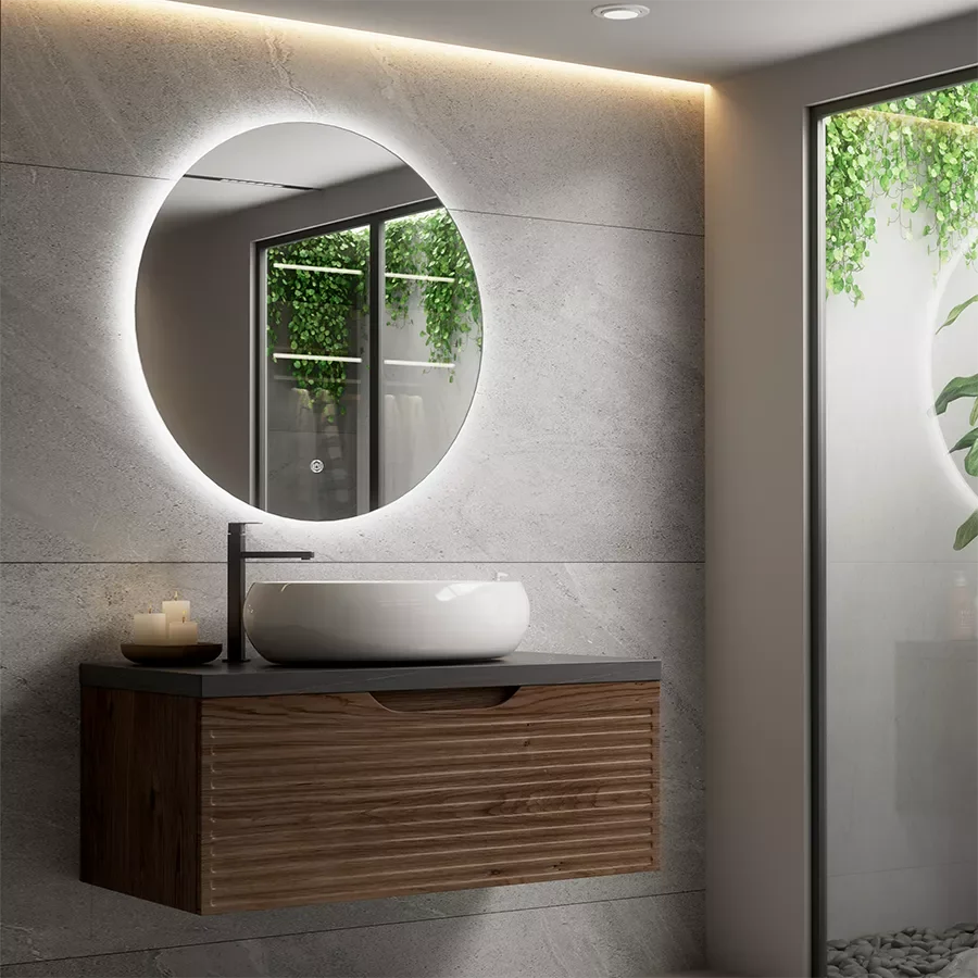 Brown Wall Mounted Bathroom Vanity in BV-C53104 Layout