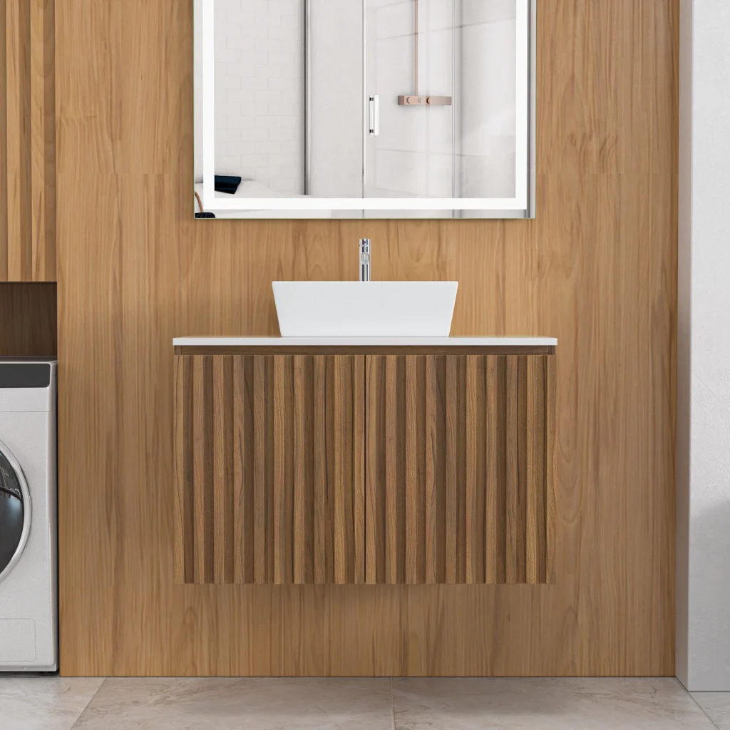 Fluted Wood Floating Bathroom Vanity
