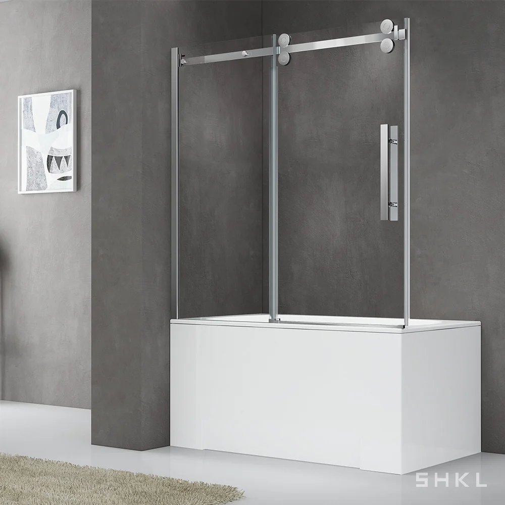 Frameless Double Rolling Sliding Shower Door for Bathtub, 304 Stainless Steel