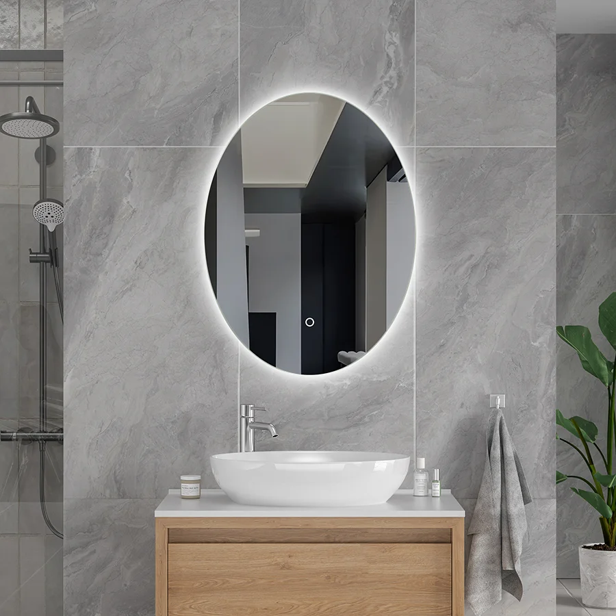 Frameless Oval Bathroom Mirror with LED Backlighting