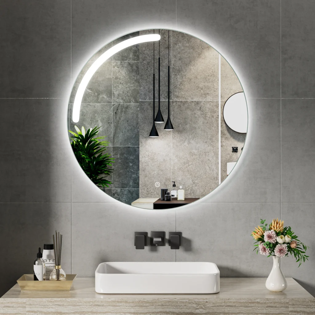 Front Lit Round Bathroom Mirror with LED Illumination