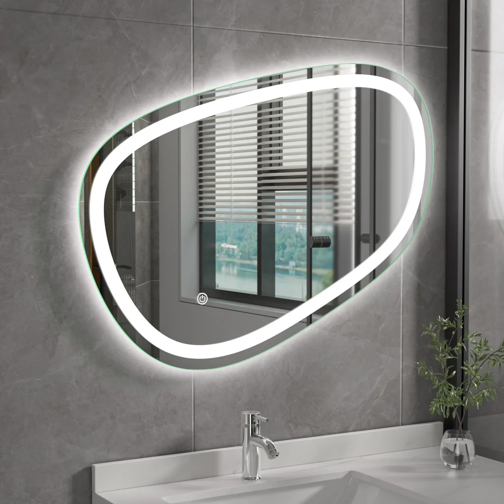 Geometric LED Bathroom Mirror with Dual Light Strip