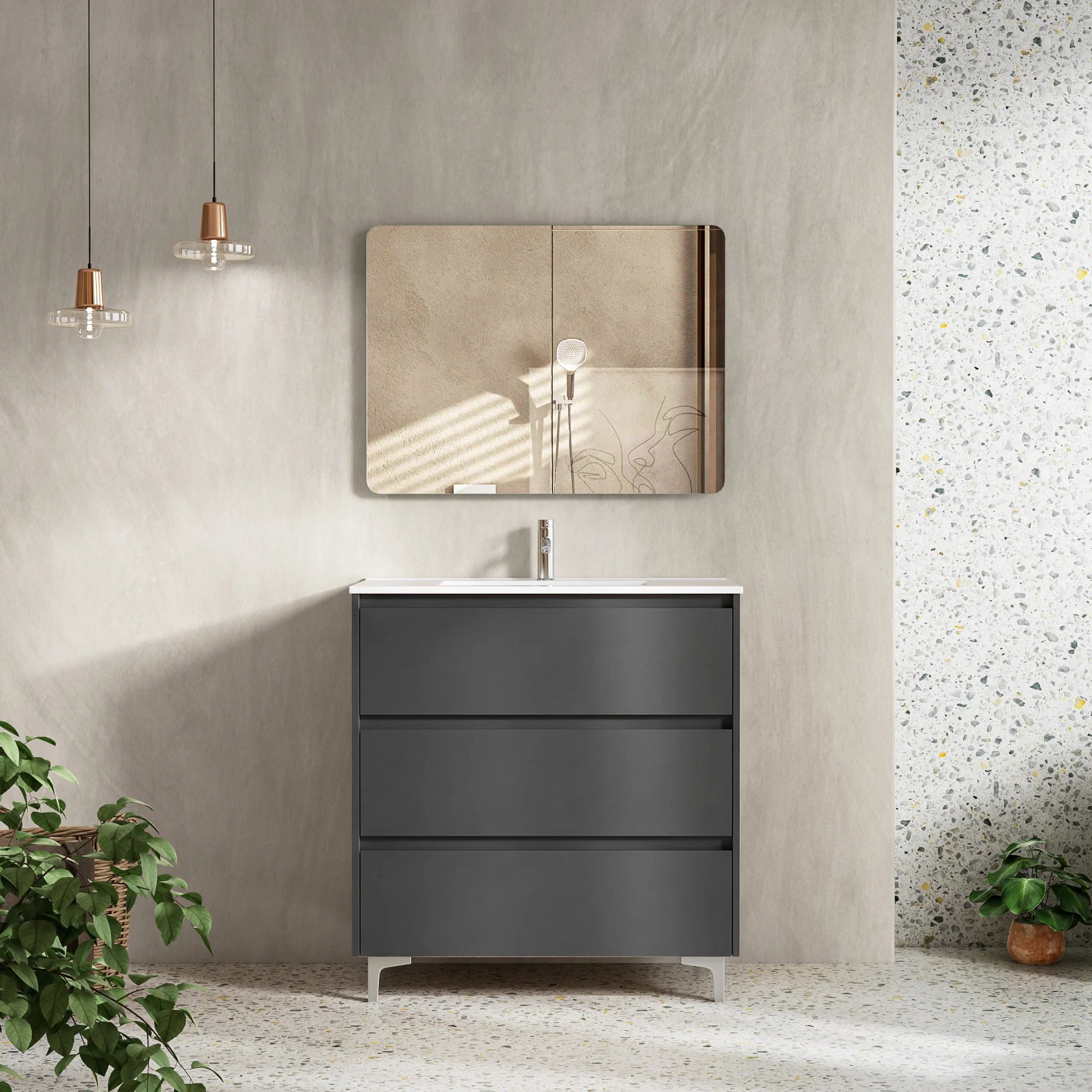 Light Oak Freestanding Bathroom Vanity with Three Drawers