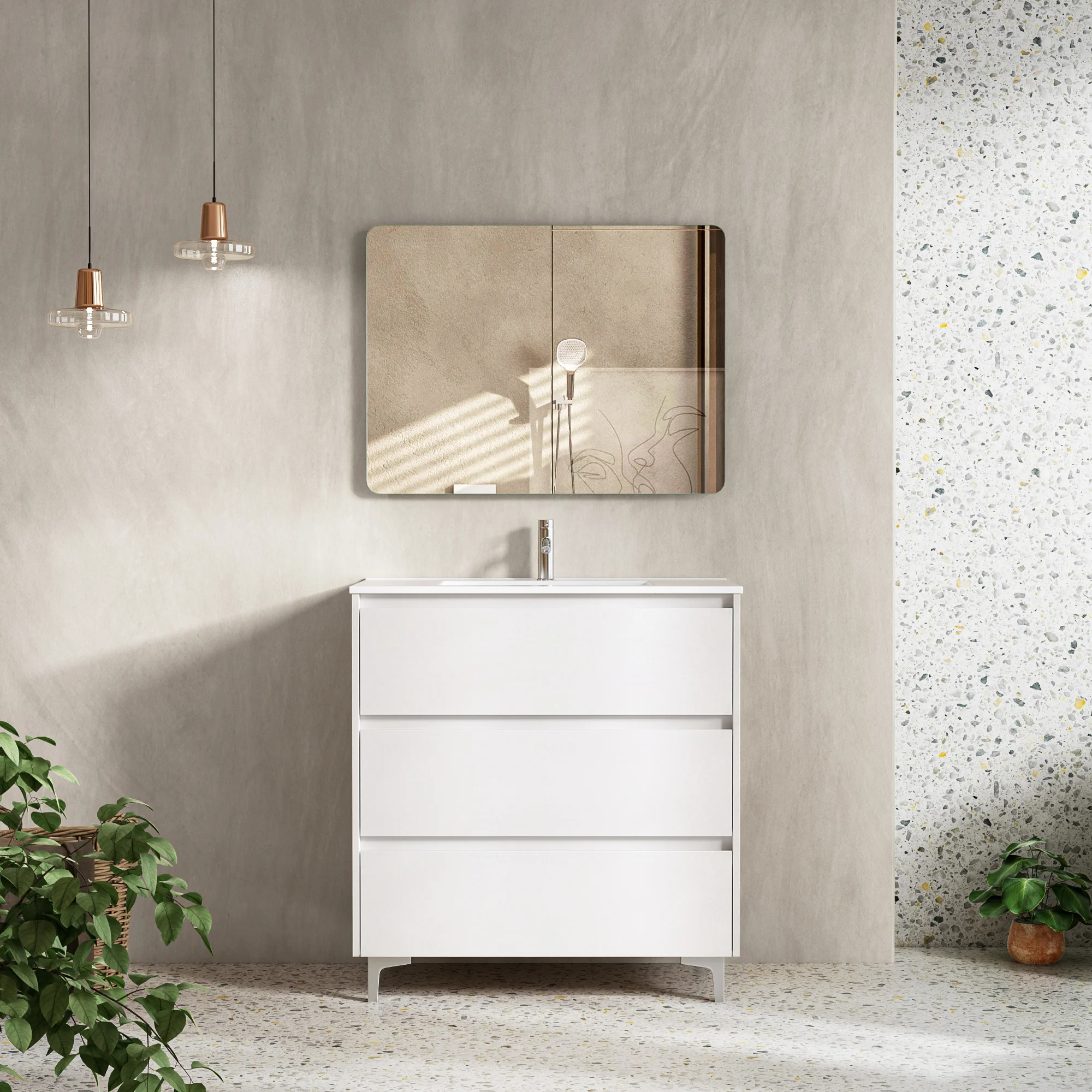 Light Oak Freestanding Bathroom Vanity with Three Drawers