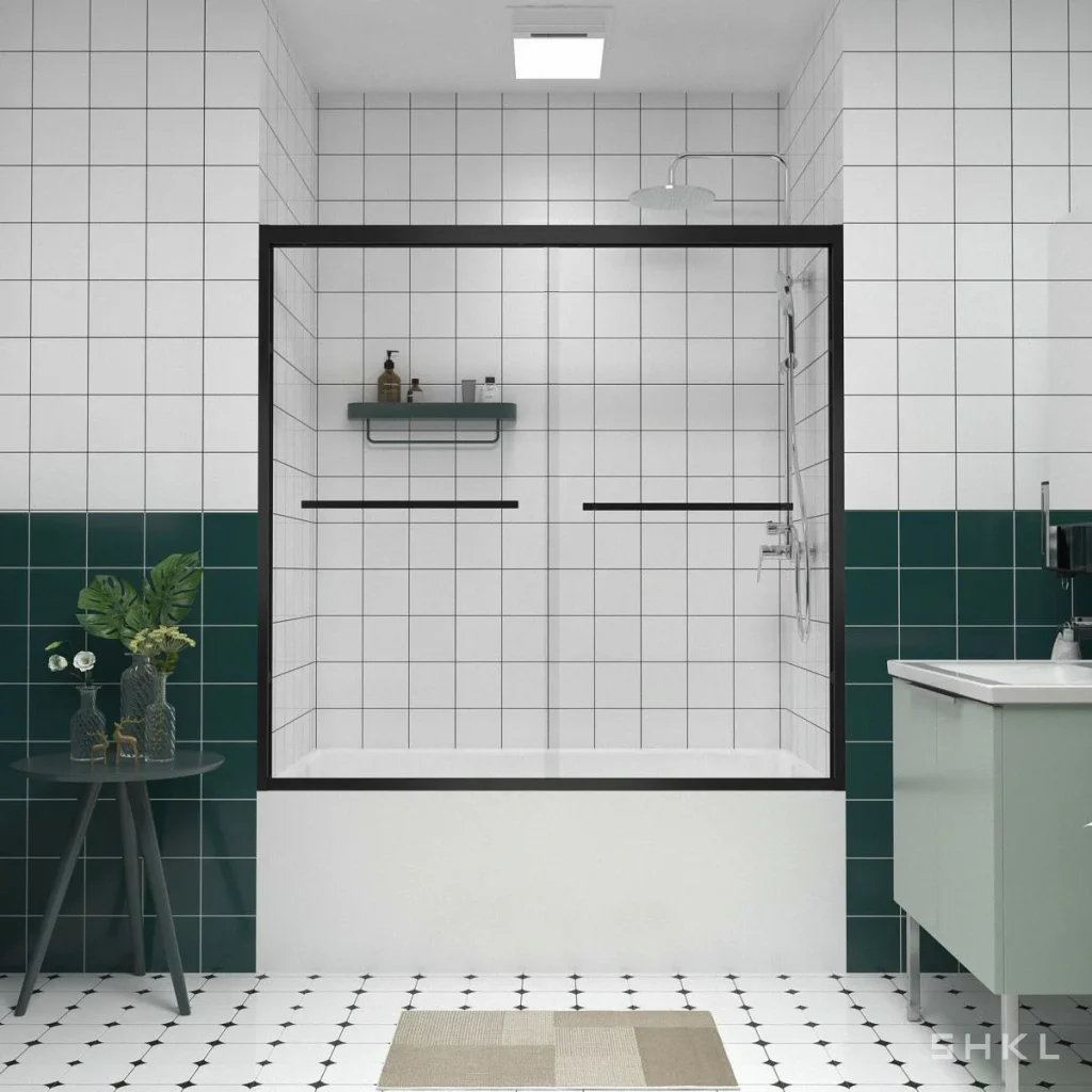 Matte Black Aluminum Framed Double Sliding Shower Door, 6mm Tempered Glass