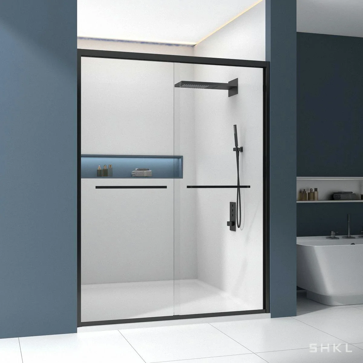 Matte Black Aluminum Framed Double Sliding Shower Door, 8mm Tempered Glass