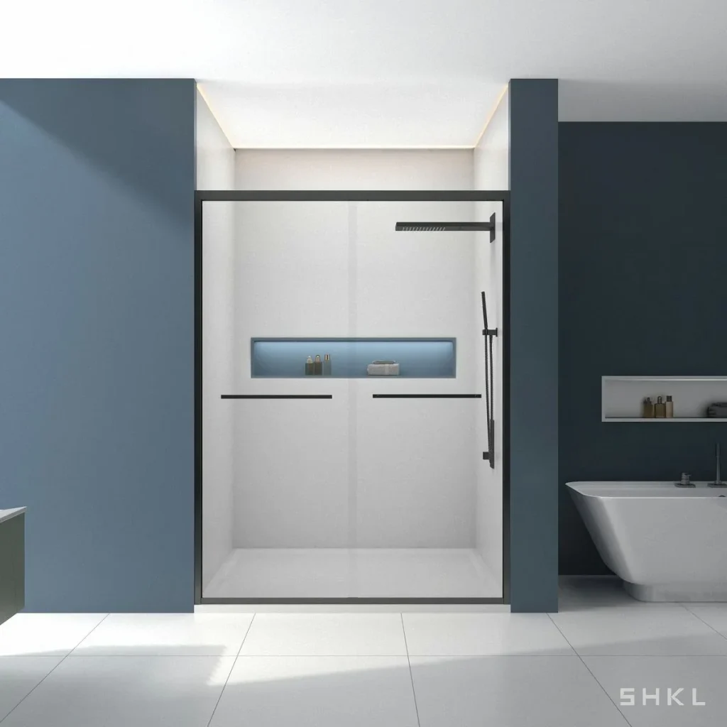 Matte Black Aluminum Framed Double Sliding Shower Door, 8mm Tempered Glass