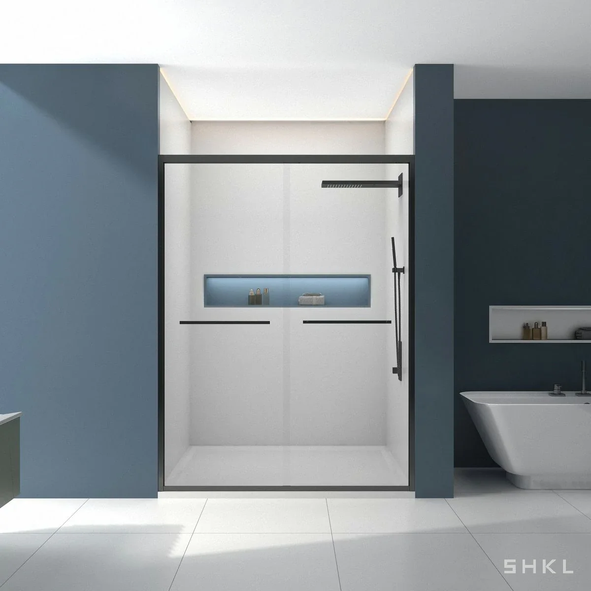 Matte Black Aluminum Framed Double Sliding Shower Door, 8mm Tempered Glass