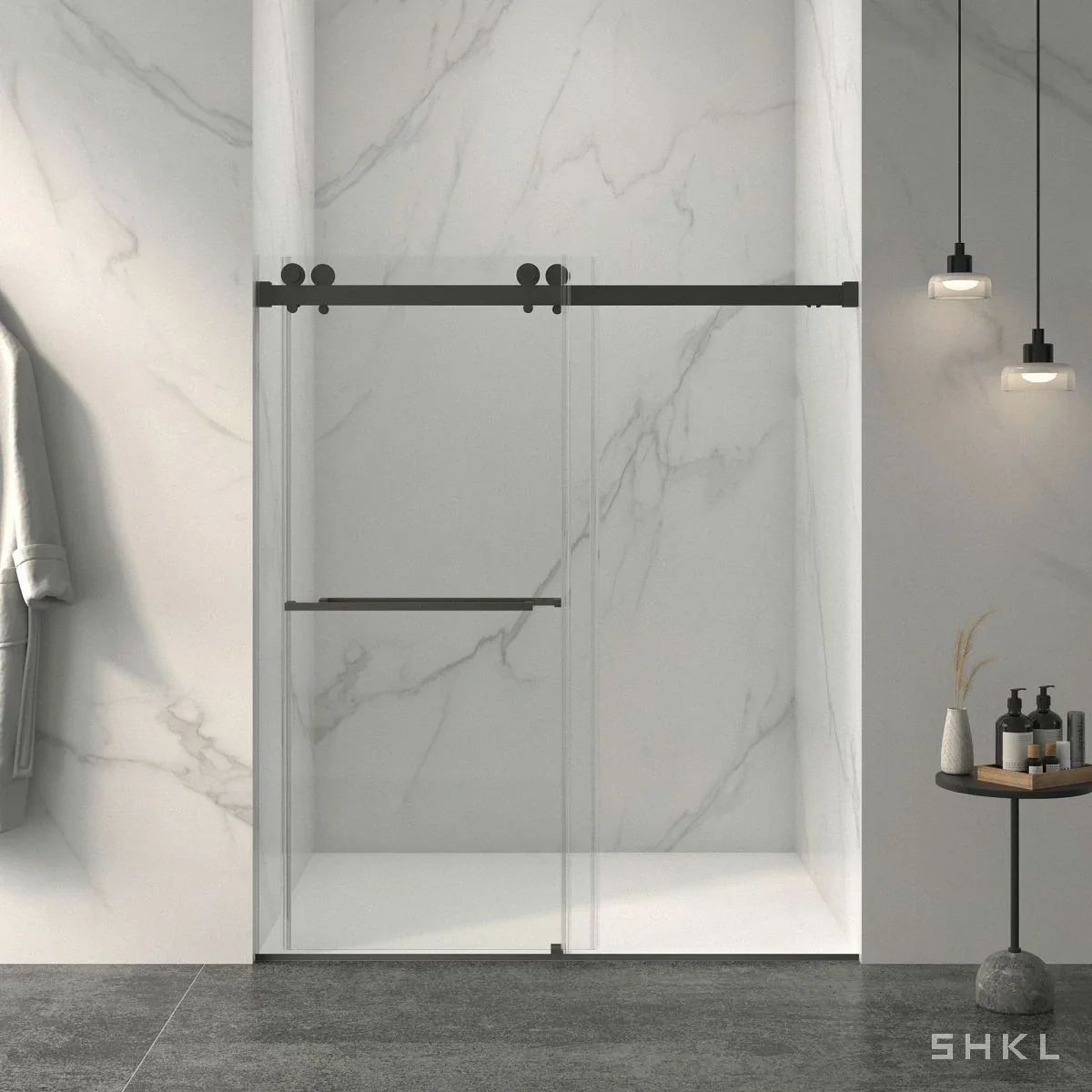 Matte Black Frameless Double Sliding Shower Door, 8mm Tempered Glass