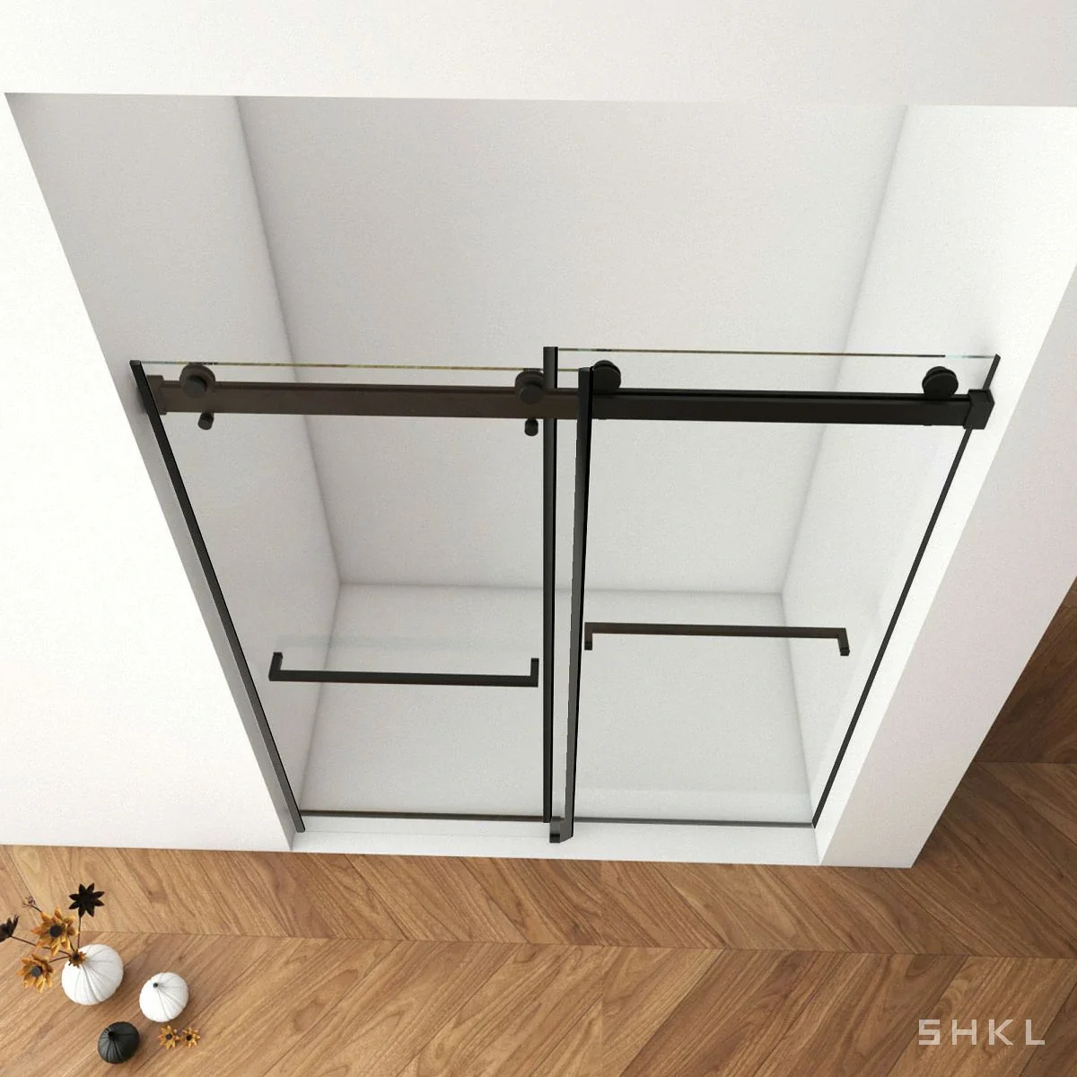 Matte Black Frameless Double Sliding Shower Door, 8mm Tempered Glass
