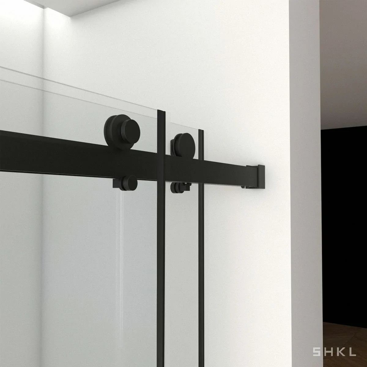 Matte Black Frameless Double Sliding Shower Door, 8mm Tempered Glass