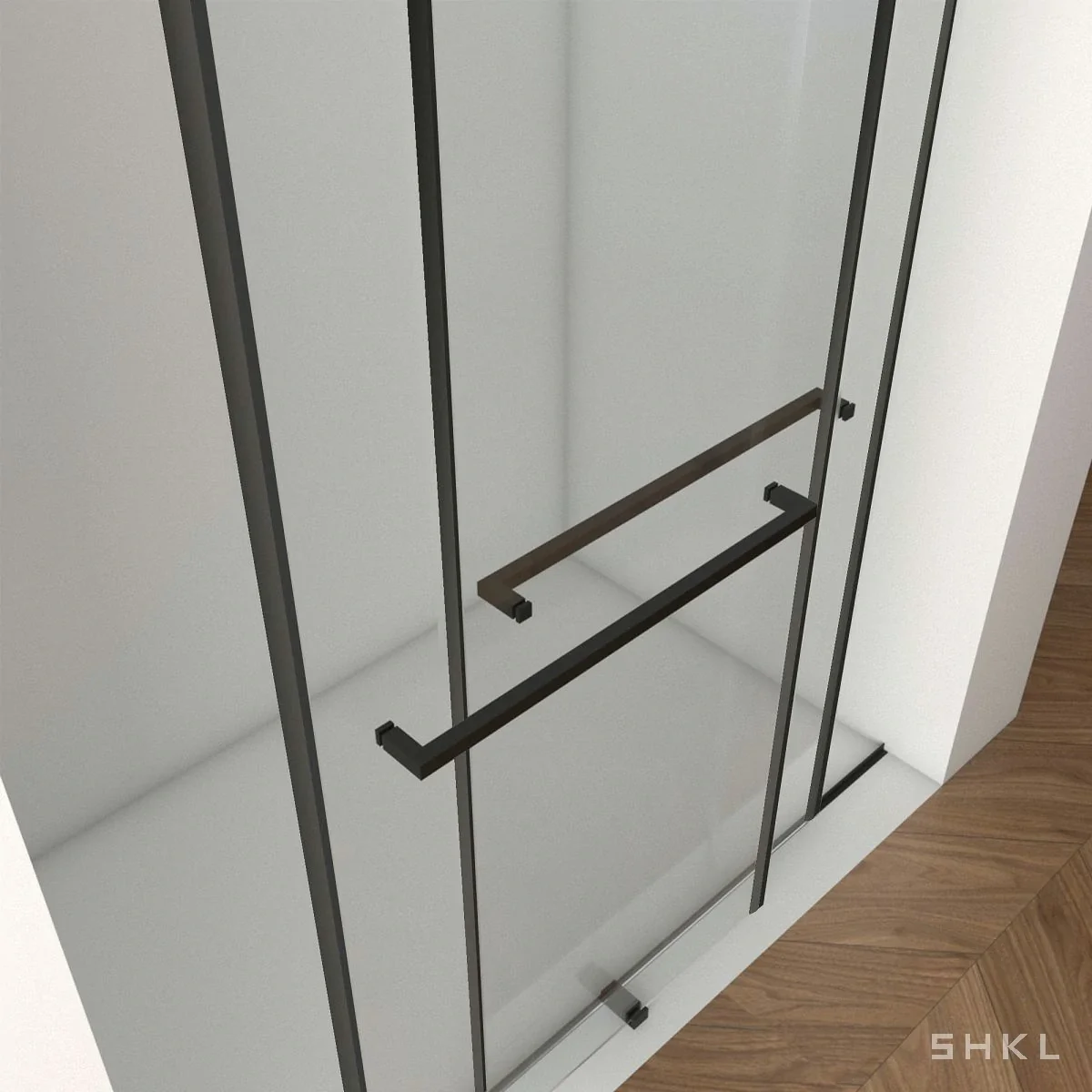 Matte Black Frameless Double Sliding Shower Door, 8mm Tempered Glass