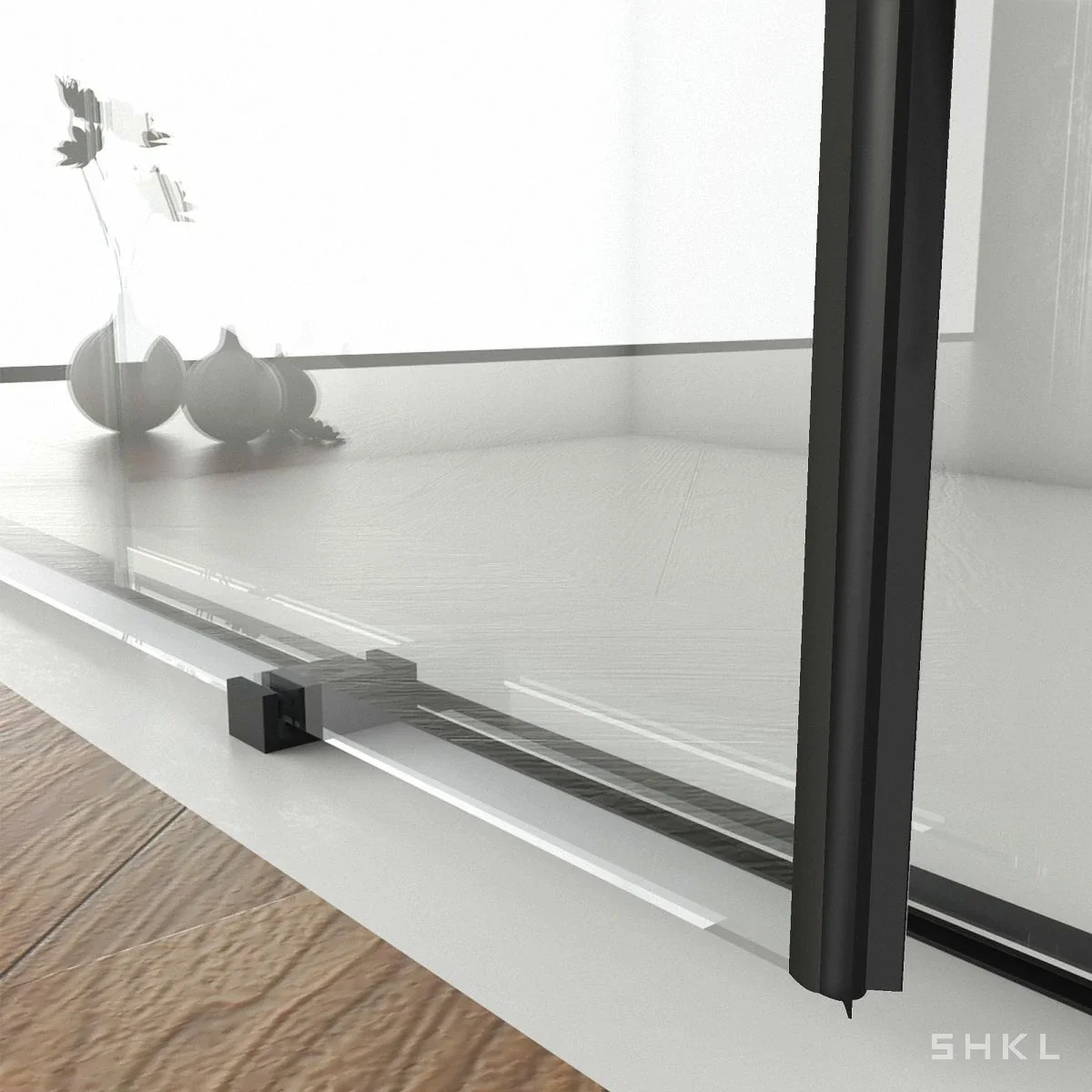 Matte Black Frameless Double Sliding Shower Door, 8mm Tempered Glass