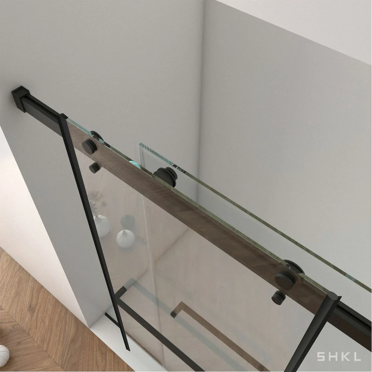 Matte Black Frameless Double Sliding Shower Door, 8mm Tempered Glass
