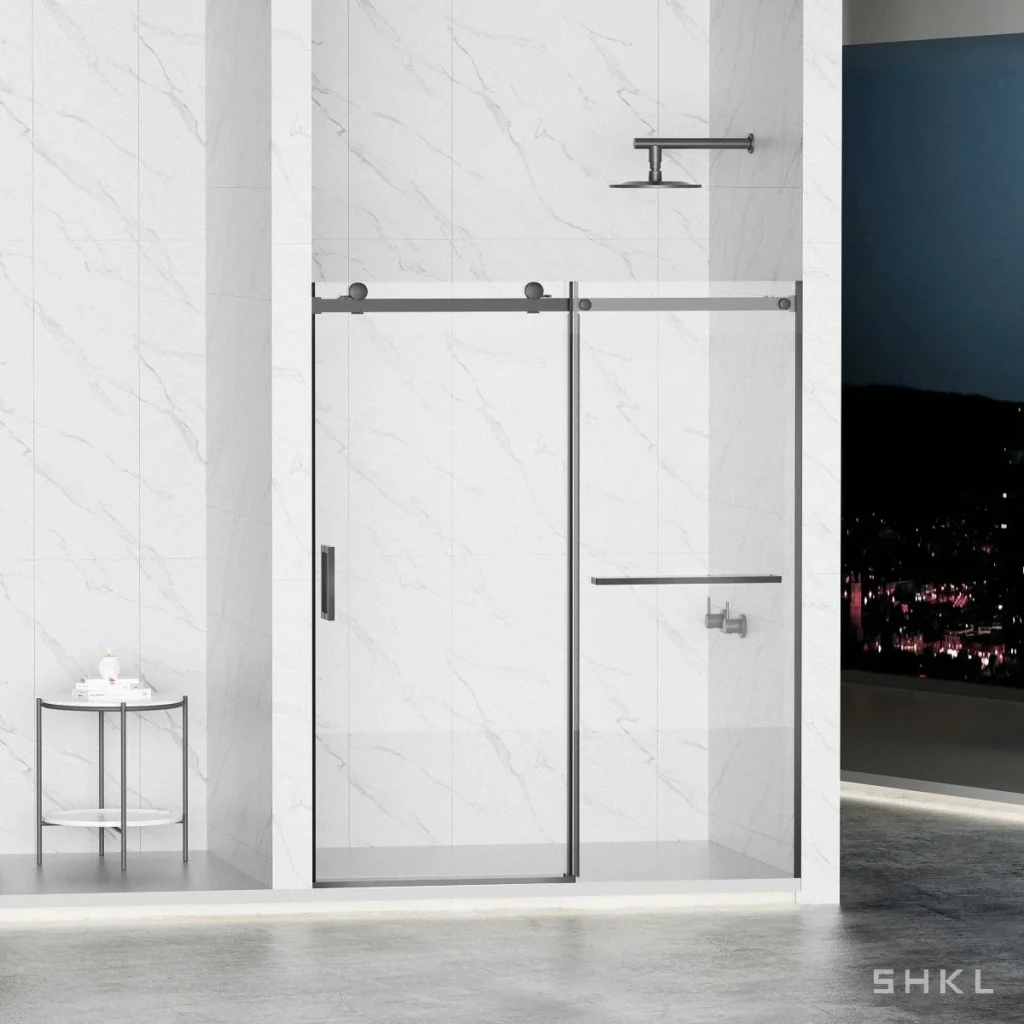 Matte Black Frameless Single Sliding Shower Door, 8mm Tempered Glass