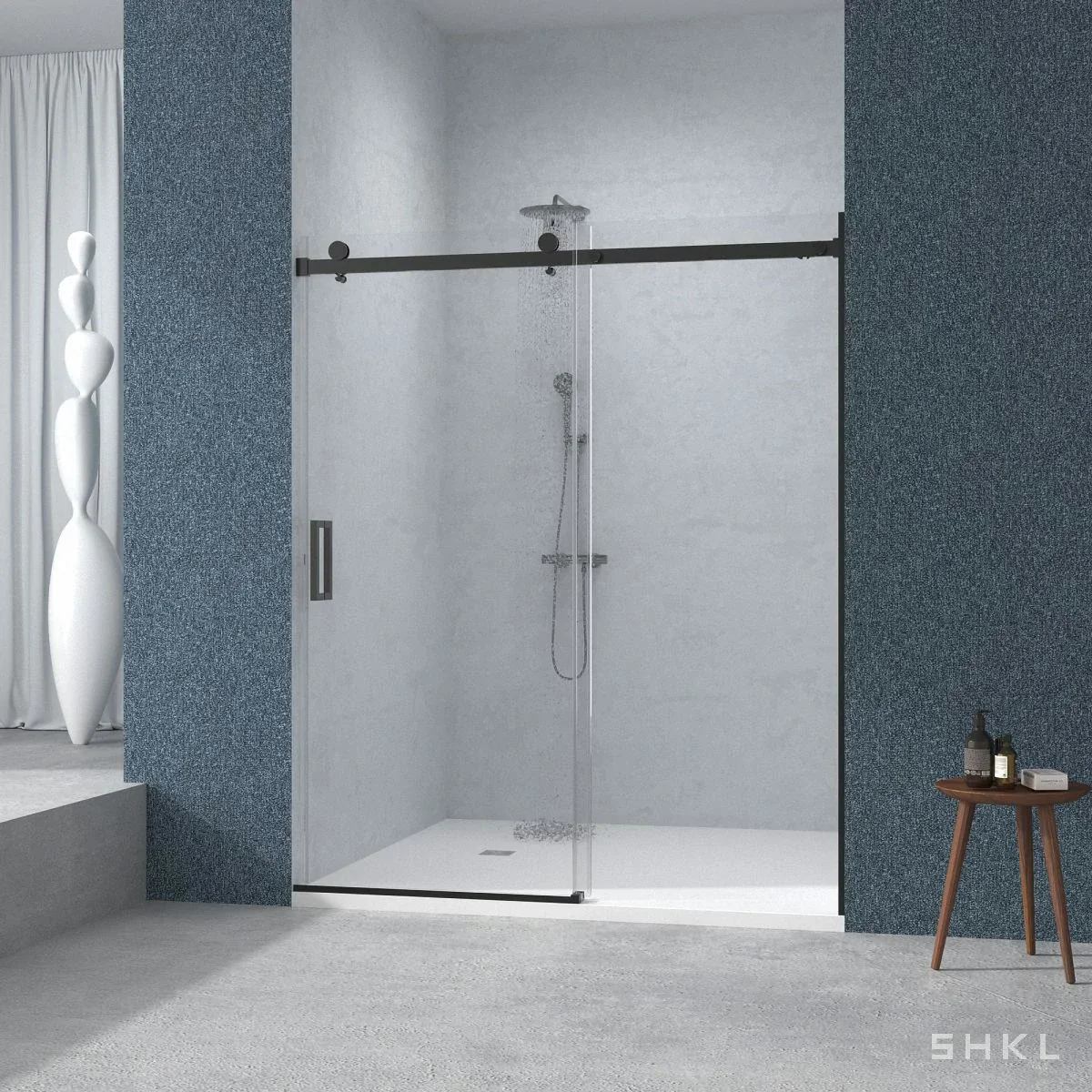 Matte Black Frameless Sliding Shower Door, 8mm SGCC Tempered Glass
