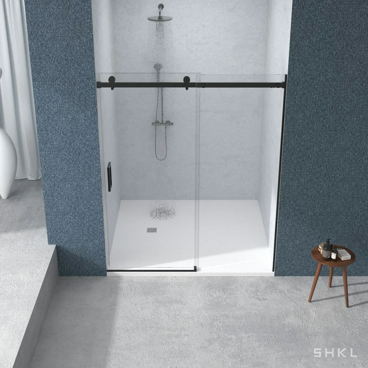 Matte Black Frameless Sliding Shower Door, 8mm SGCC Tempered Glass