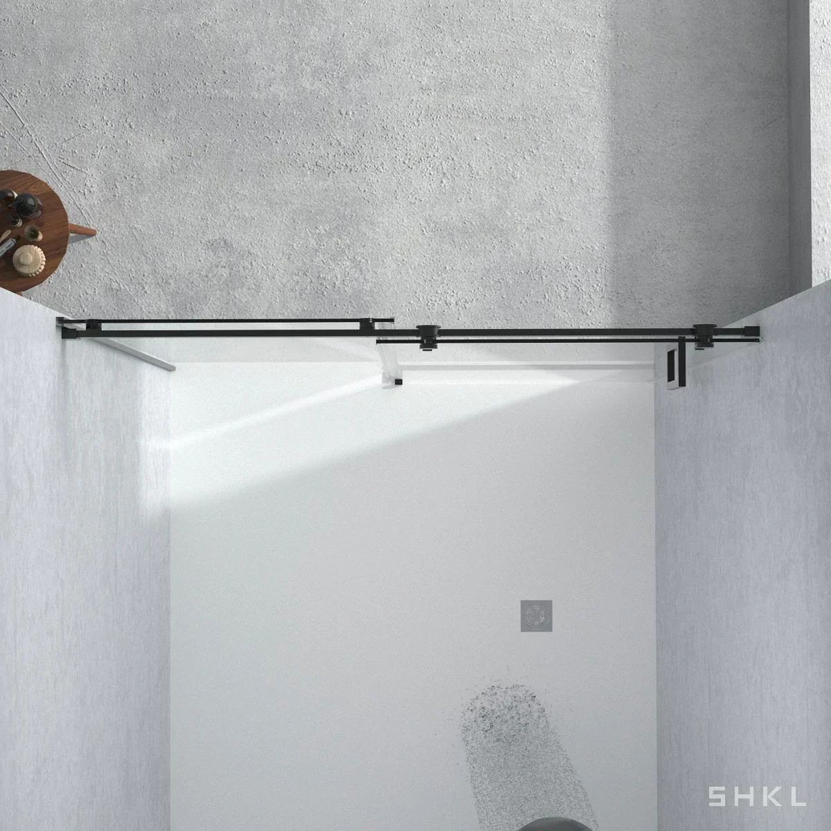 Matte Black Frameless Sliding Shower Door, 8mm SGCC Tempered Glass