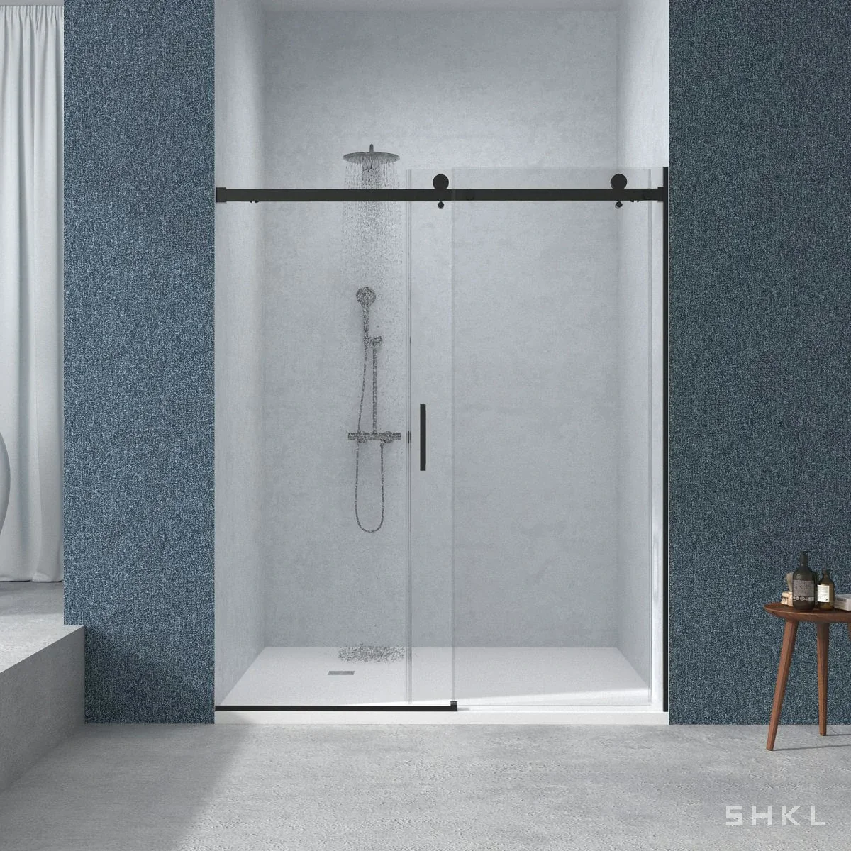 Matte Black Frameless Sliding Shower Door, 8mm SGCC Tempered Glass