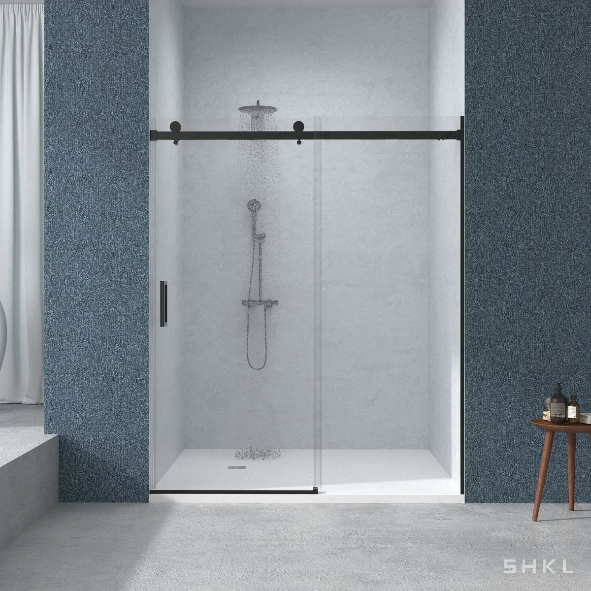 Matte Black Frameless Sliding Shower Door, 8mm SGCC Tempered Glass