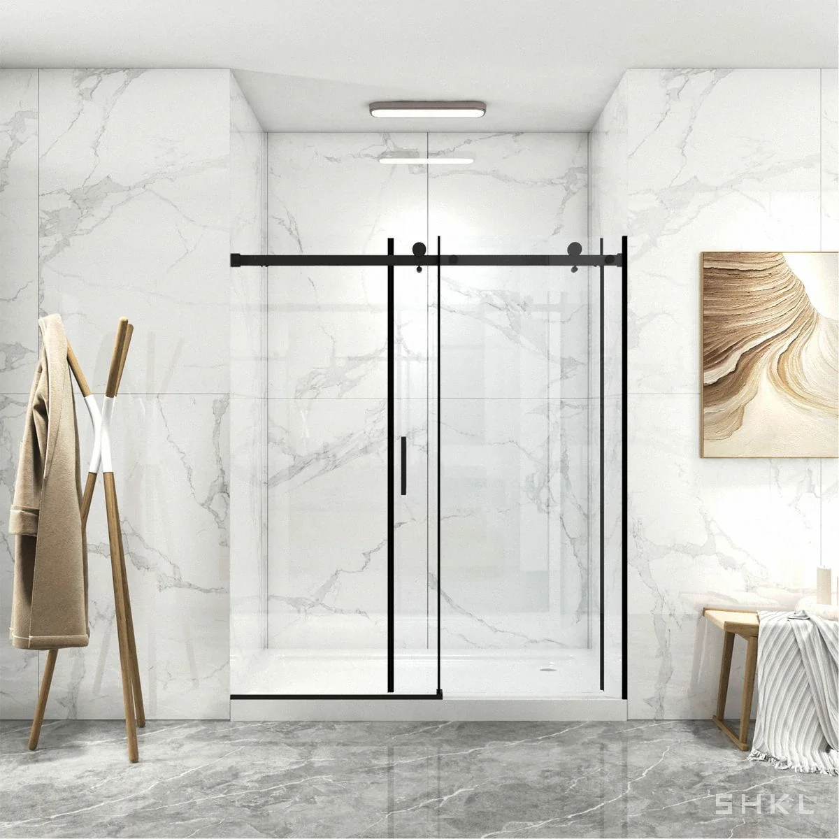 Matte Black Frameless Sliding Shower Door, Premium 8mm Tempered Glass