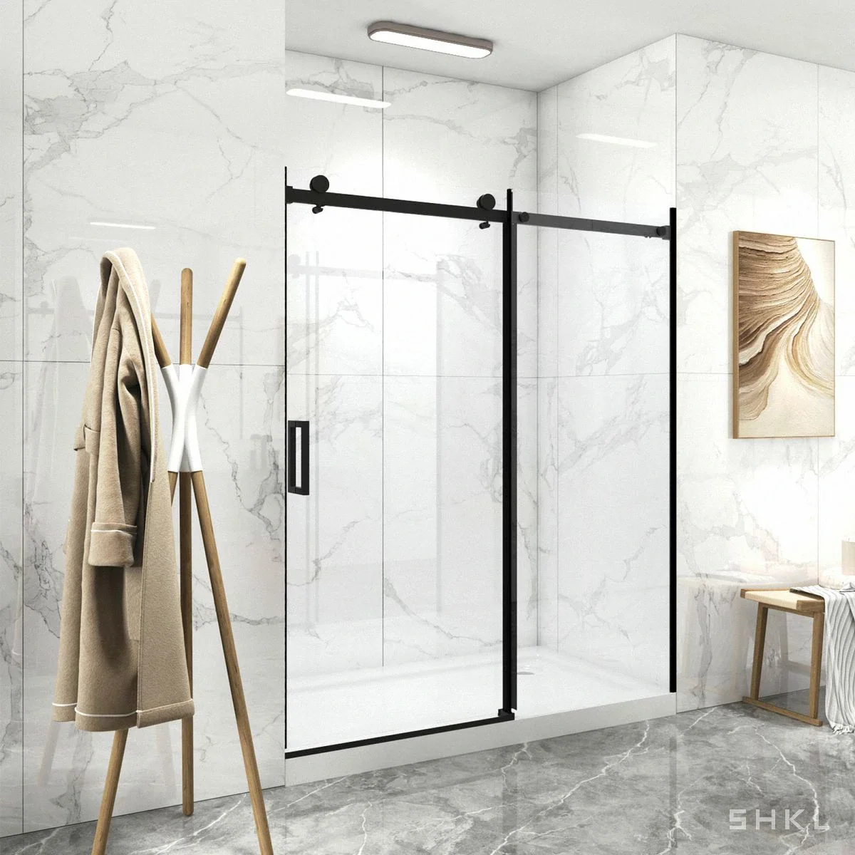 Matte Black Frameless Sliding Shower Door, Premium 8mm Tempered Glass