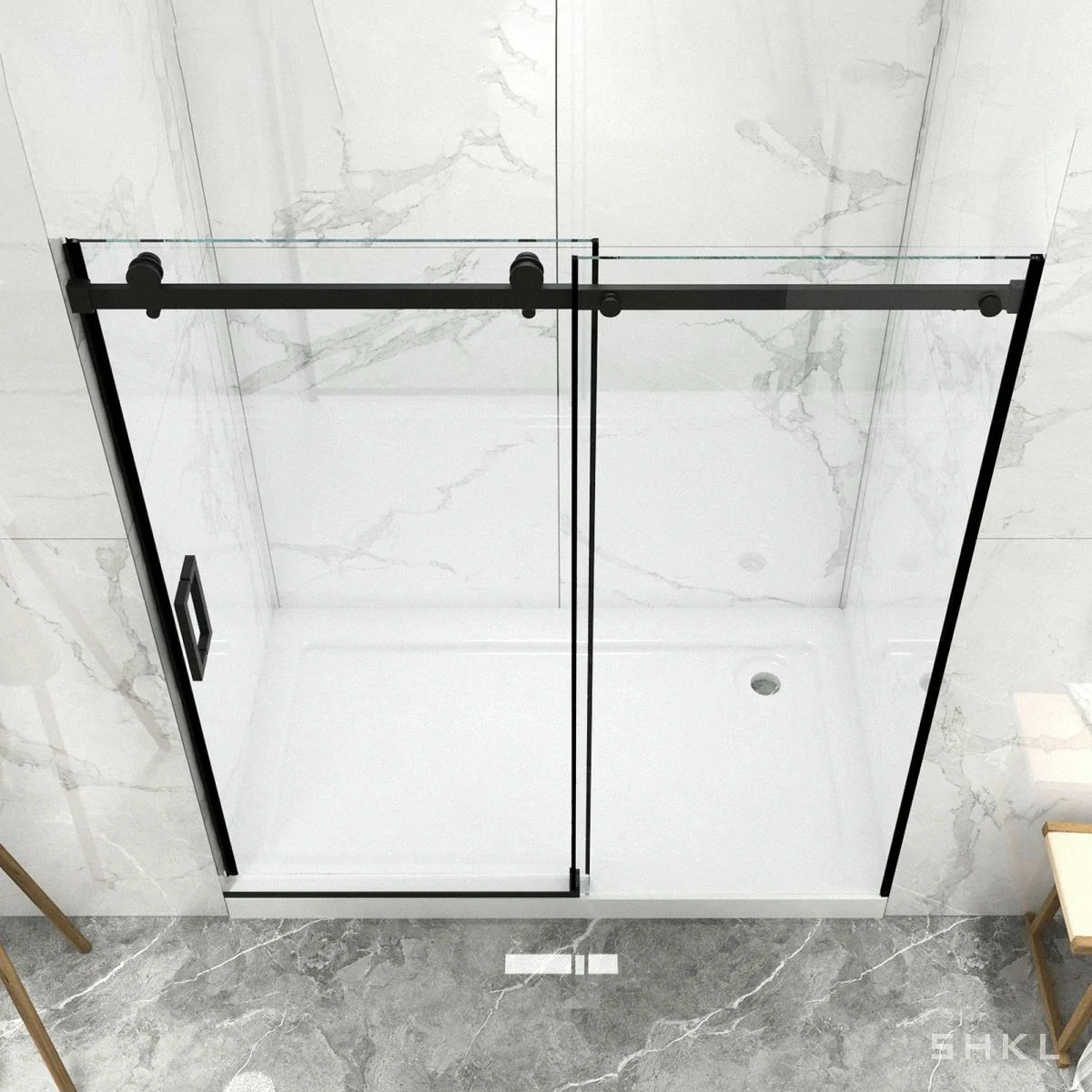 Matte Black Frameless Sliding Shower Door, Premium 8mm Tempered Glass