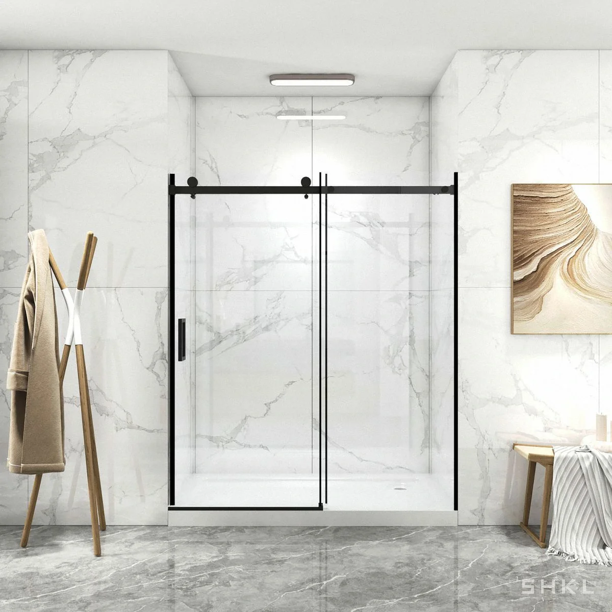 Matte Black Frameless Sliding Shower Door, Premium 8mm Tempered Glass