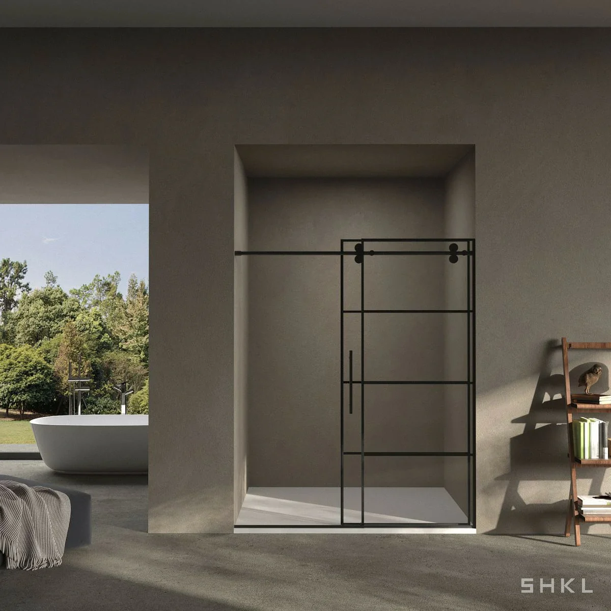 Matte Black Grid Frameless Sliding Shower Door, 8mm Tempered Glass