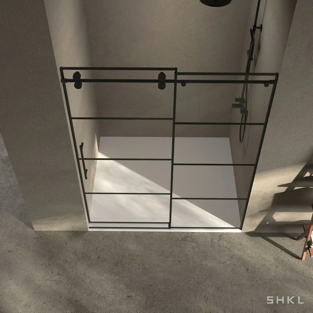 Matte Black Grid Frameless Sliding Shower Door, 8mm Tempered Glass