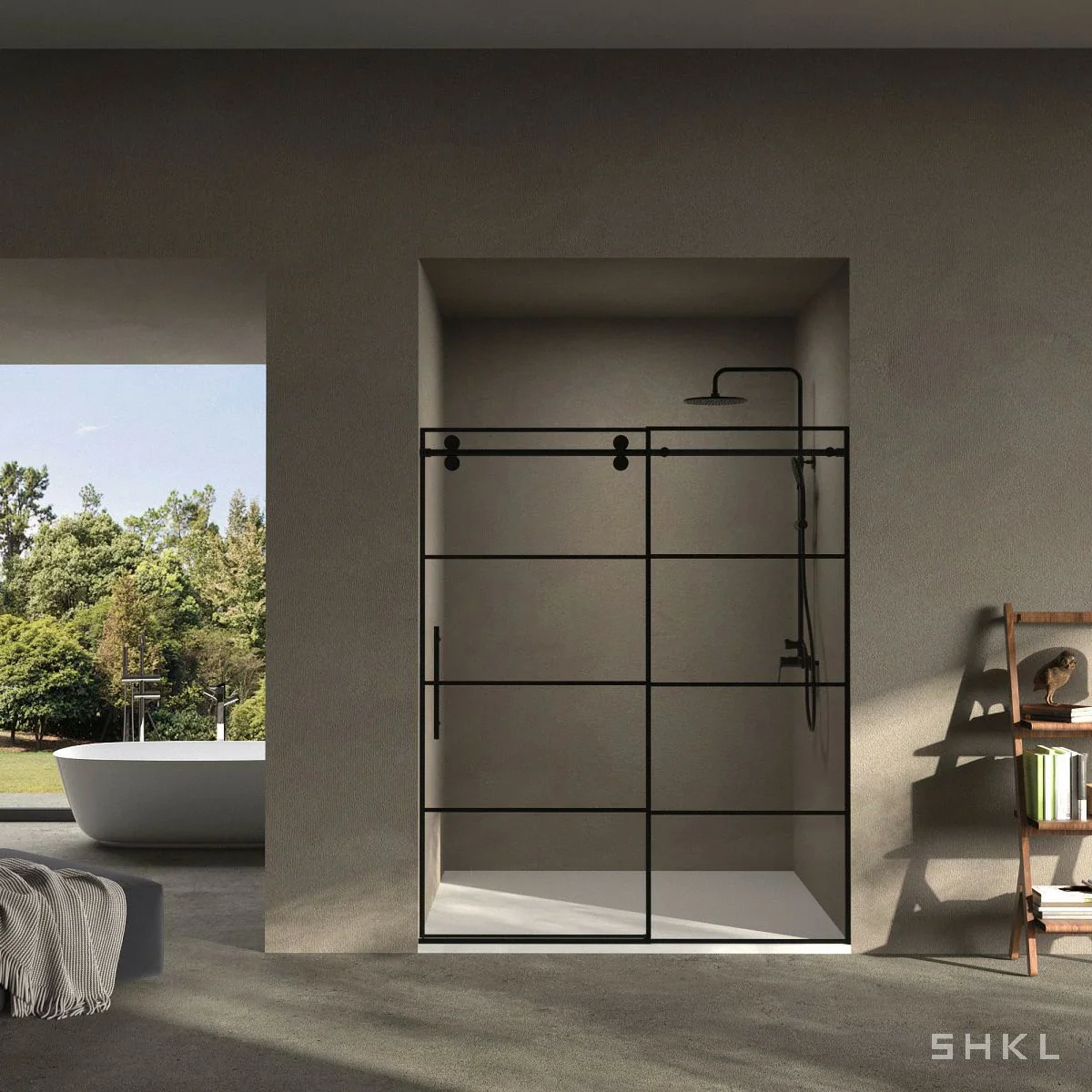Matte Black Grid Frameless Sliding Shower Door, 8mm Tempered Glass
